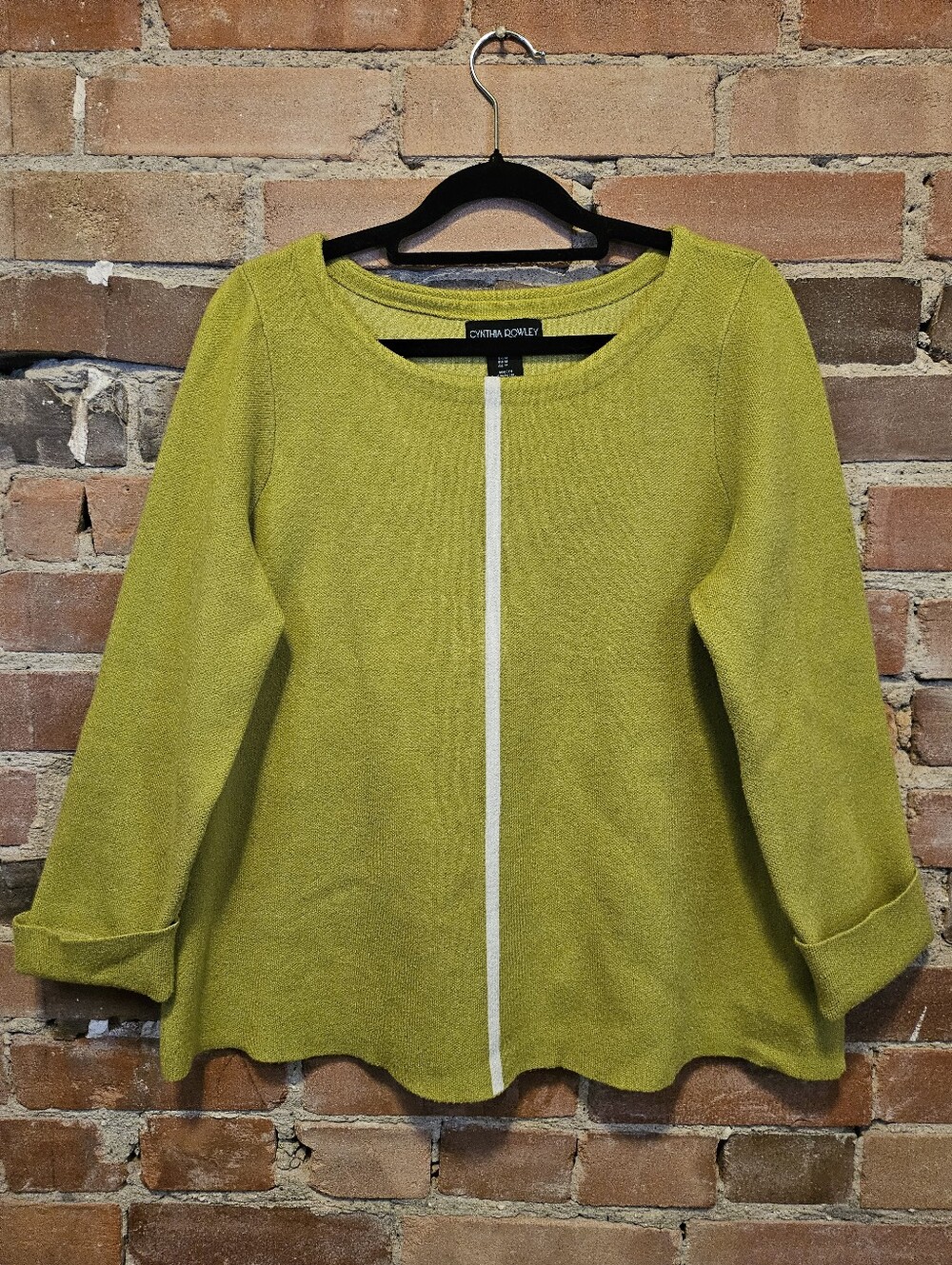 Cynthia Rowley Lime Green/Chartreuse Scoop Neck Top with White Center Stripe